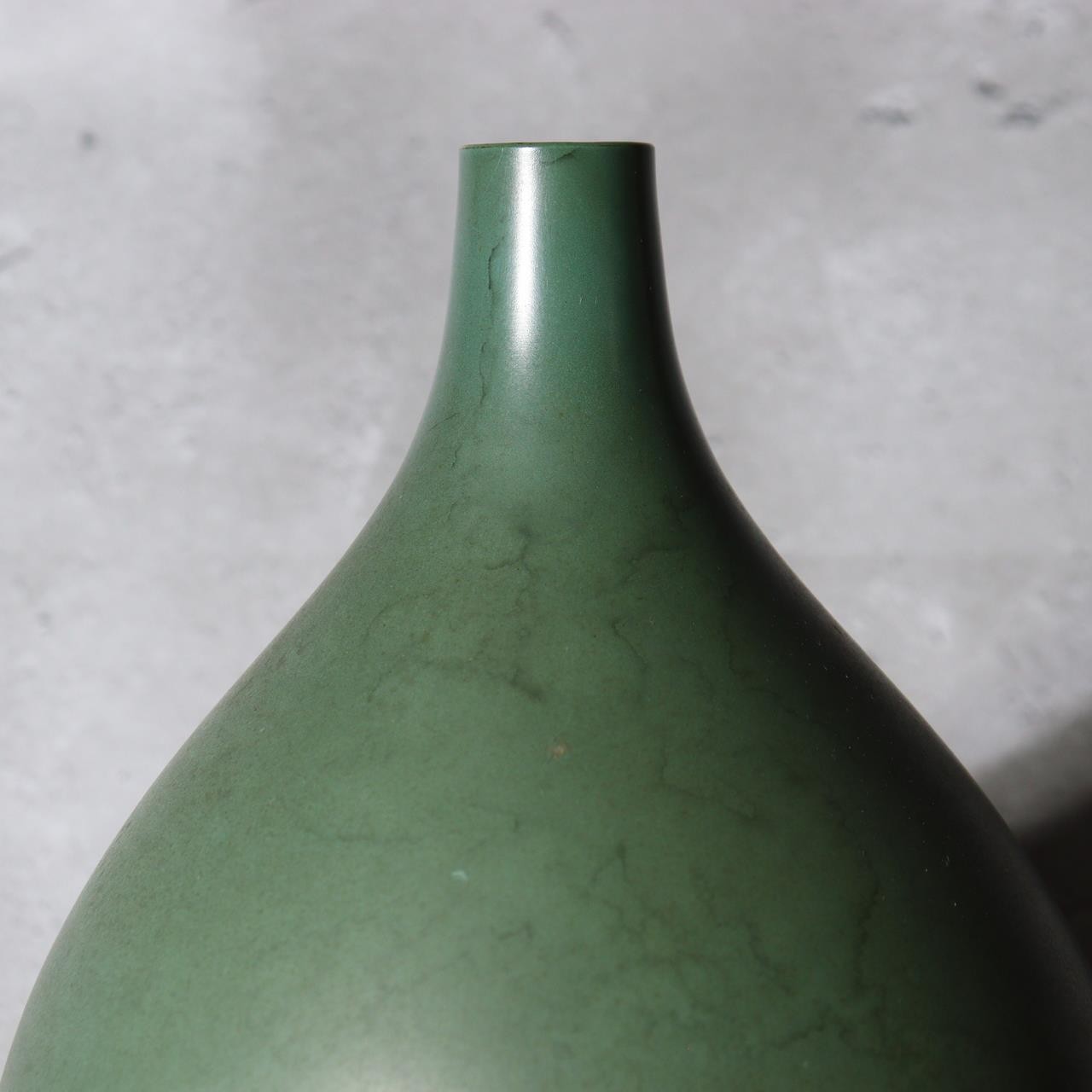 Japanese Bronze Bud Vase Houun  Matte Green Shizuku Teardrop Takaoka Copperware6