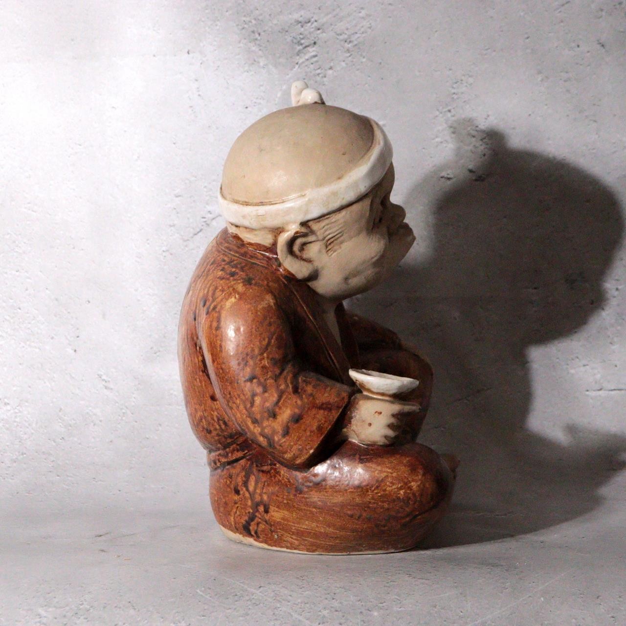 Vintage Japanese Shigaraki Ware Ceramic Figurine Hyottoko Sake Drinker PCP3103