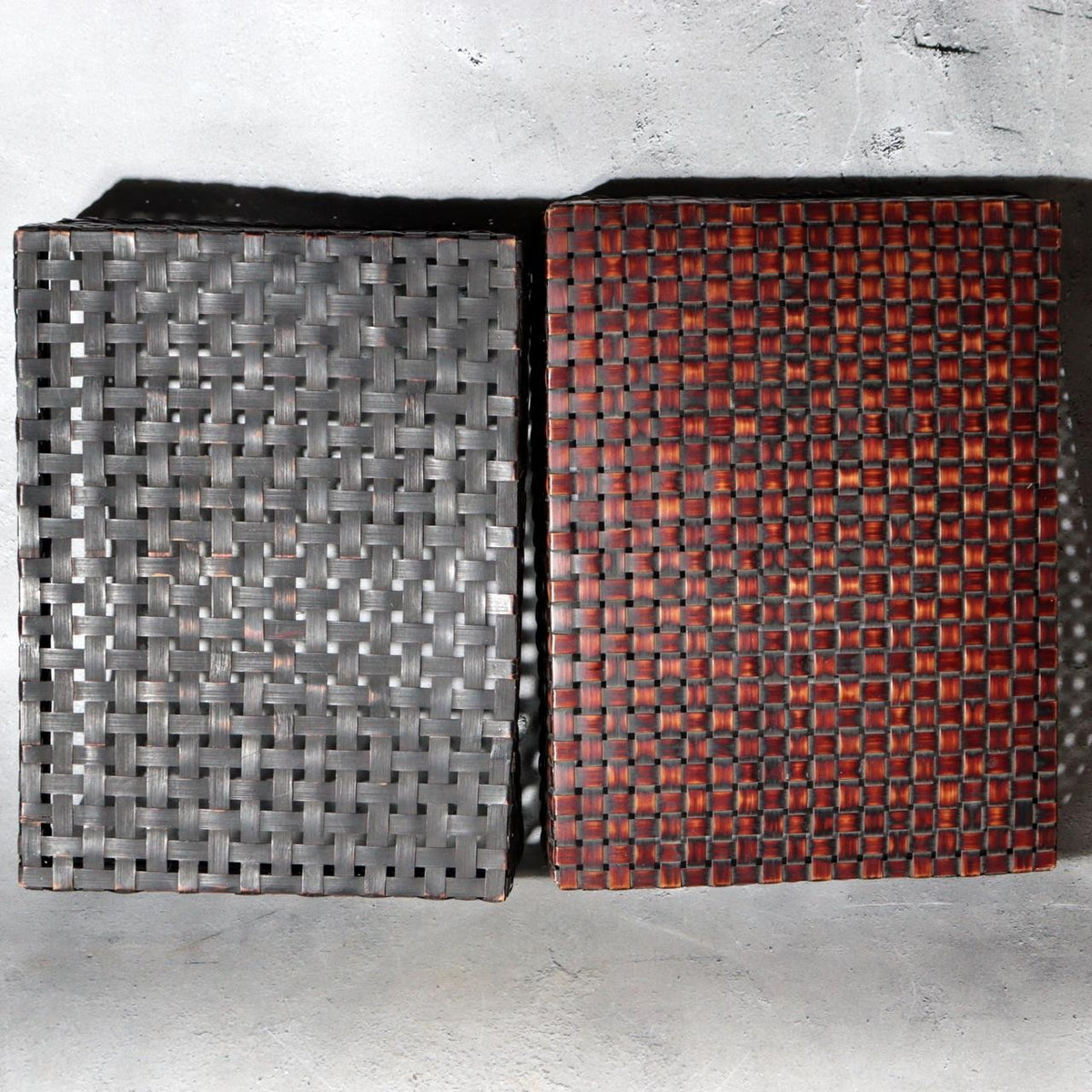 Vintage Japanese Bamboo Woven Rectangular Box Two-Tone Basketry10