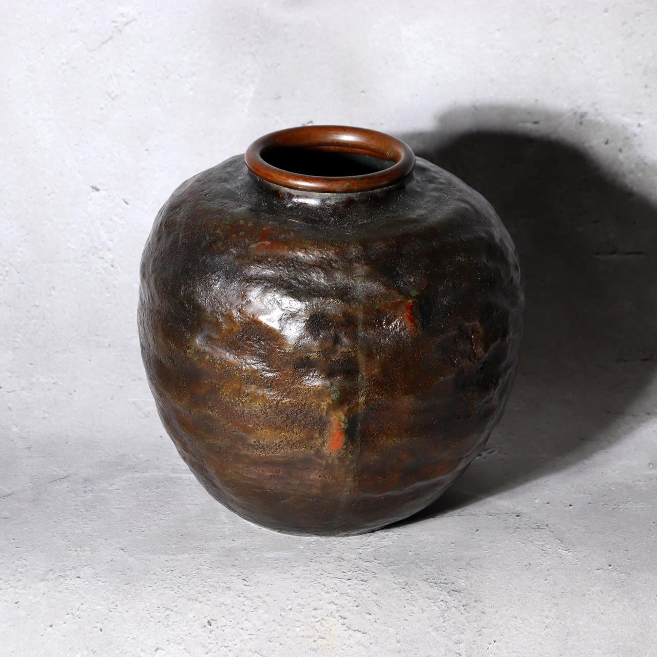 Japanese Mottled Purple Bronze Vase Hanshidou Artisan Signed 16.5cm BV7354