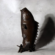 Antique Japanese Bronze Koi Carp Splashing Waves Flower Vase Ichirin-zashi 21cm2