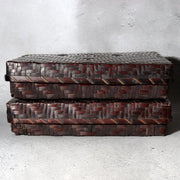 Vintage Japanese Bamboo Woven Rectangular Box Set of 2 Geometric Pattern Basket5