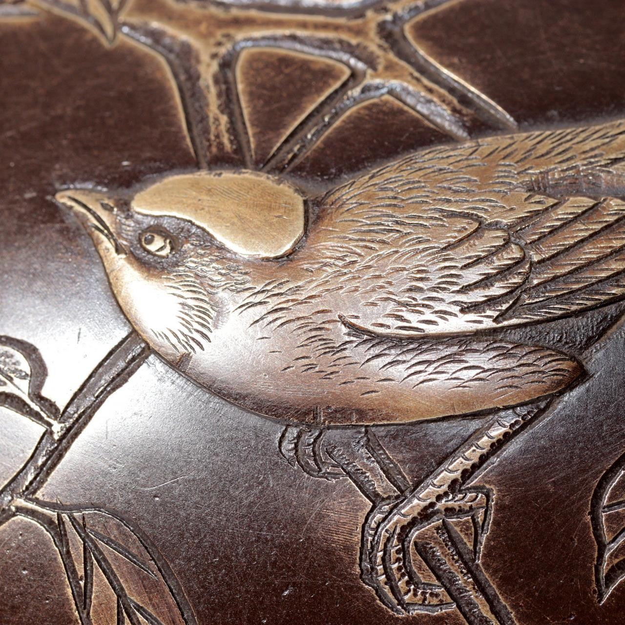 Japanese Bronze Vase by Yoshino Takeji & Takano Shizan Pomegranate Bird Design15