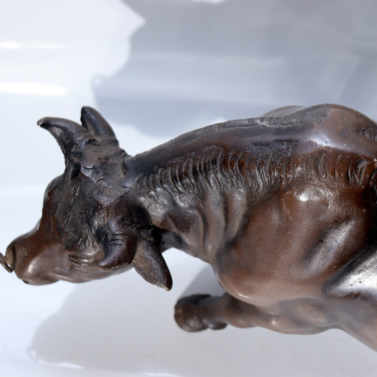Vintage Japanese Cast Iron Bull Statue  Zen "Riding the Bull Home" 7.3kg BOSa2214