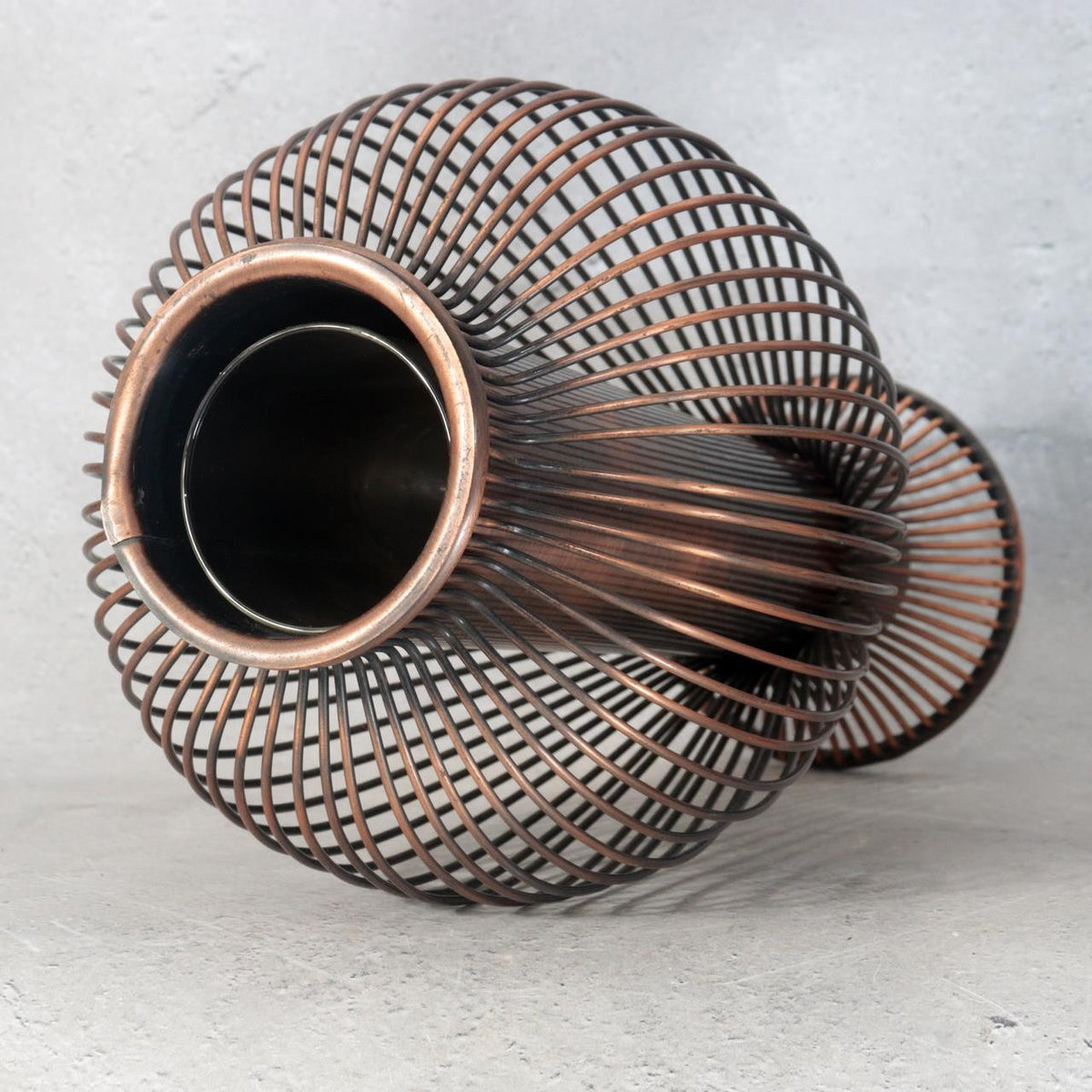 Vintage Japanese Copper Wire Vase Showa Retro Glass Insert BV7864