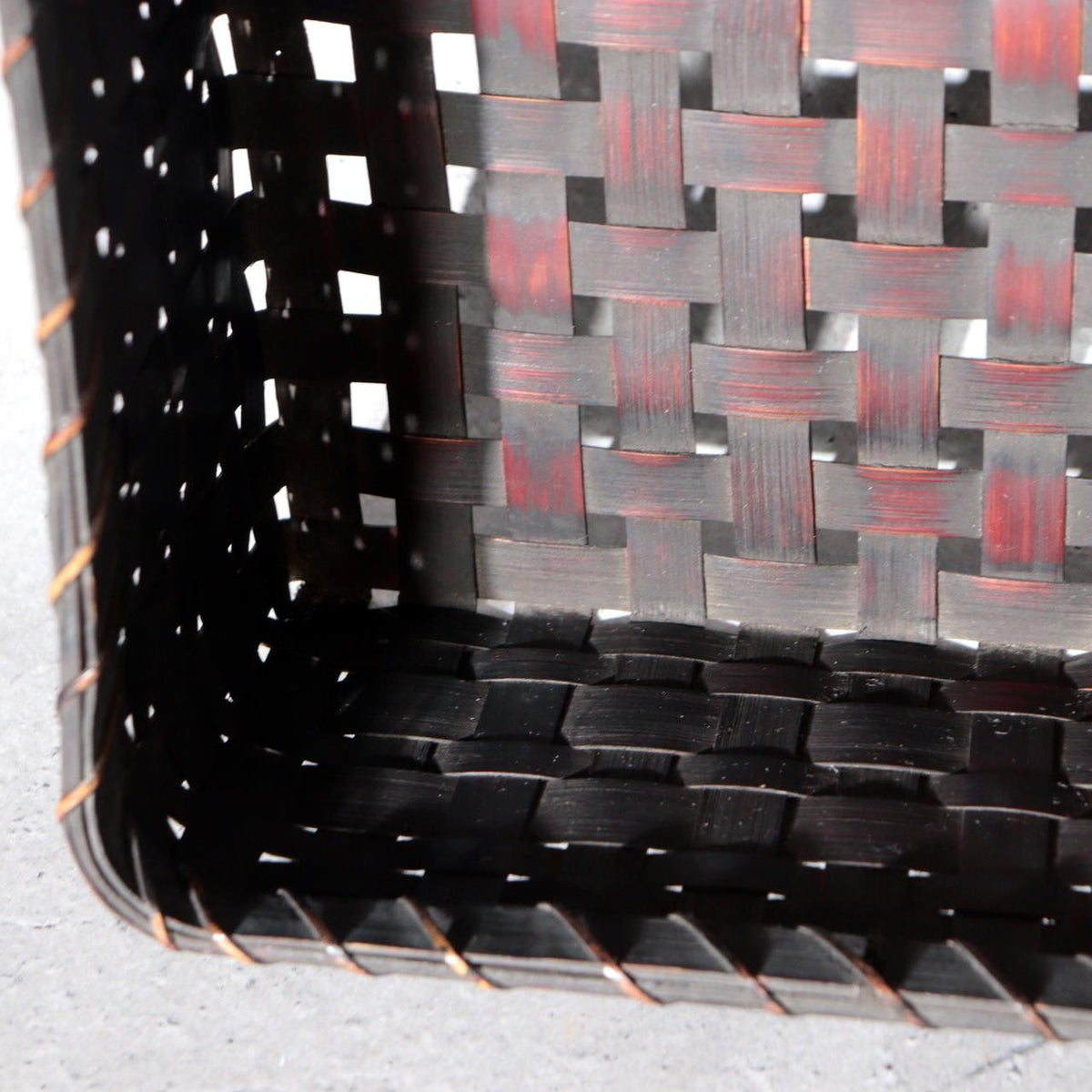 Vintage Japanese Bamboo Woven Rectangular Box Two-Tone Basketry12