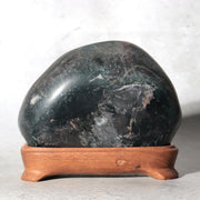 Japanese Suiseki Gifu Kujaku Kikkaseki Chrysanthemum Stone Wooden Base SS2401