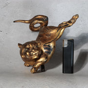 Antique Edo Gilt Wood Neko Tora Cat Tiger Samurai Kabuto Maedate Helmet Crest8