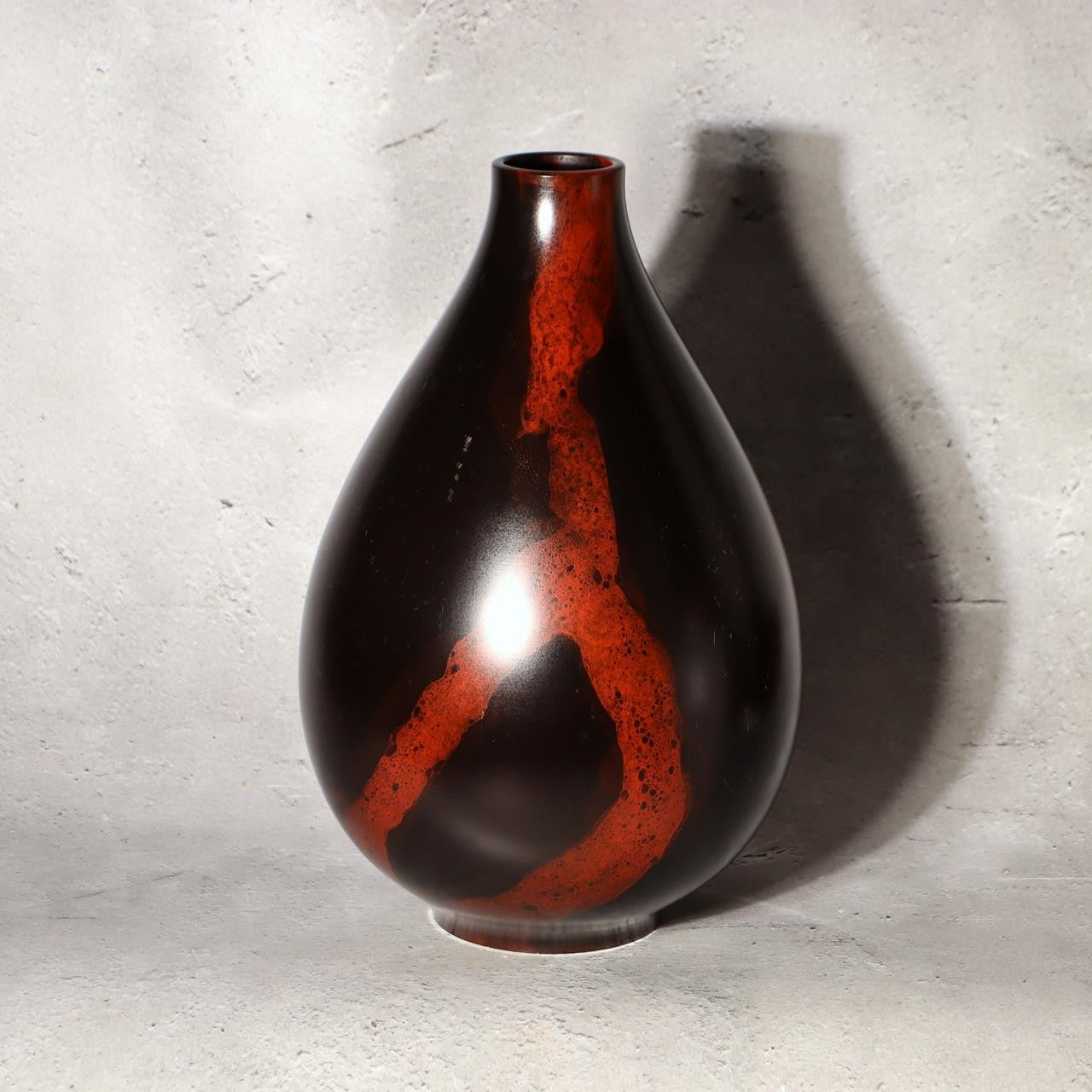 Japanese Bronze Vase Hoko Signed Abstract Red Black Splash Design Vintage BV7230