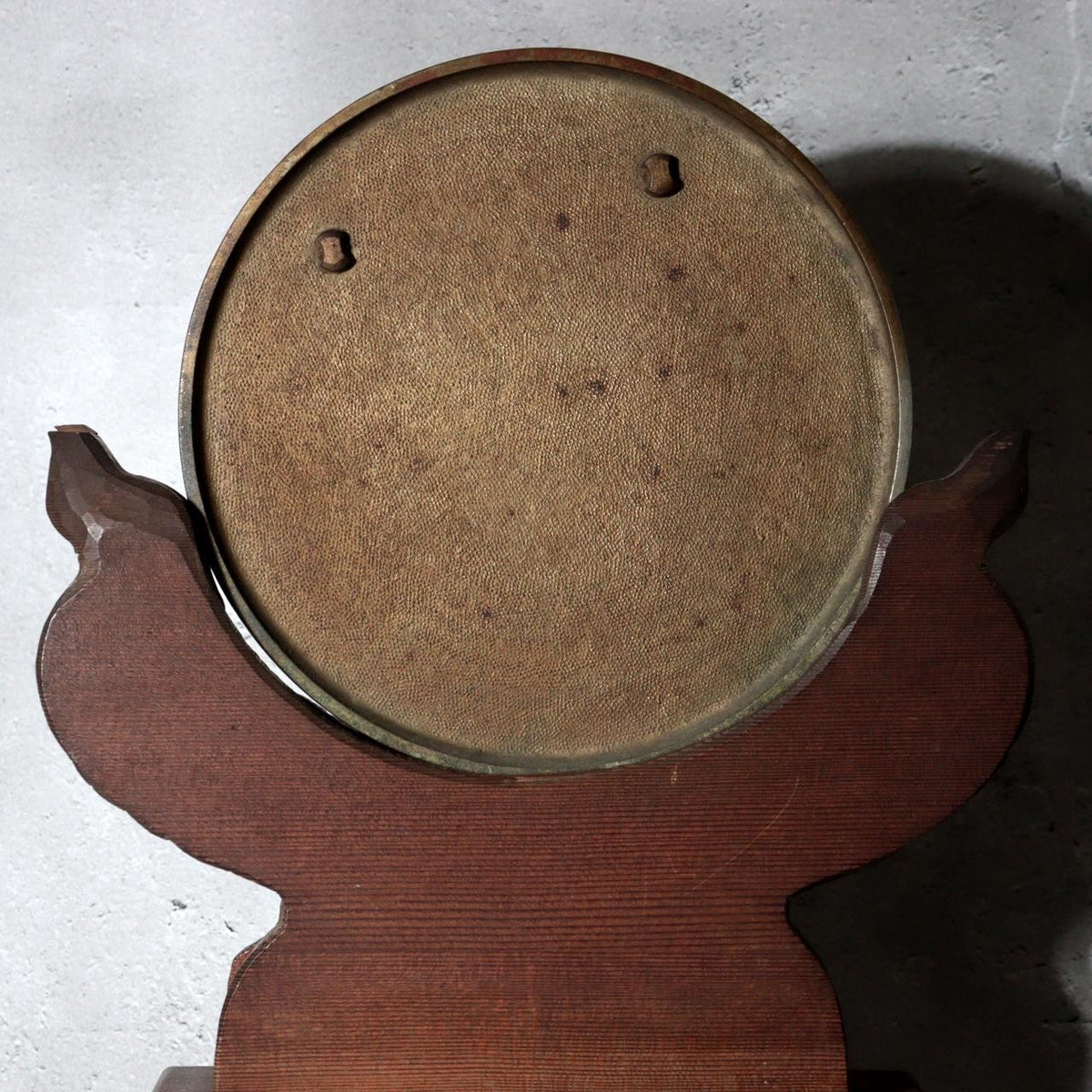 Antique Japanese Shinto Shrine Bronze Mirror Shinkyo Wooden Stand BOSa6612