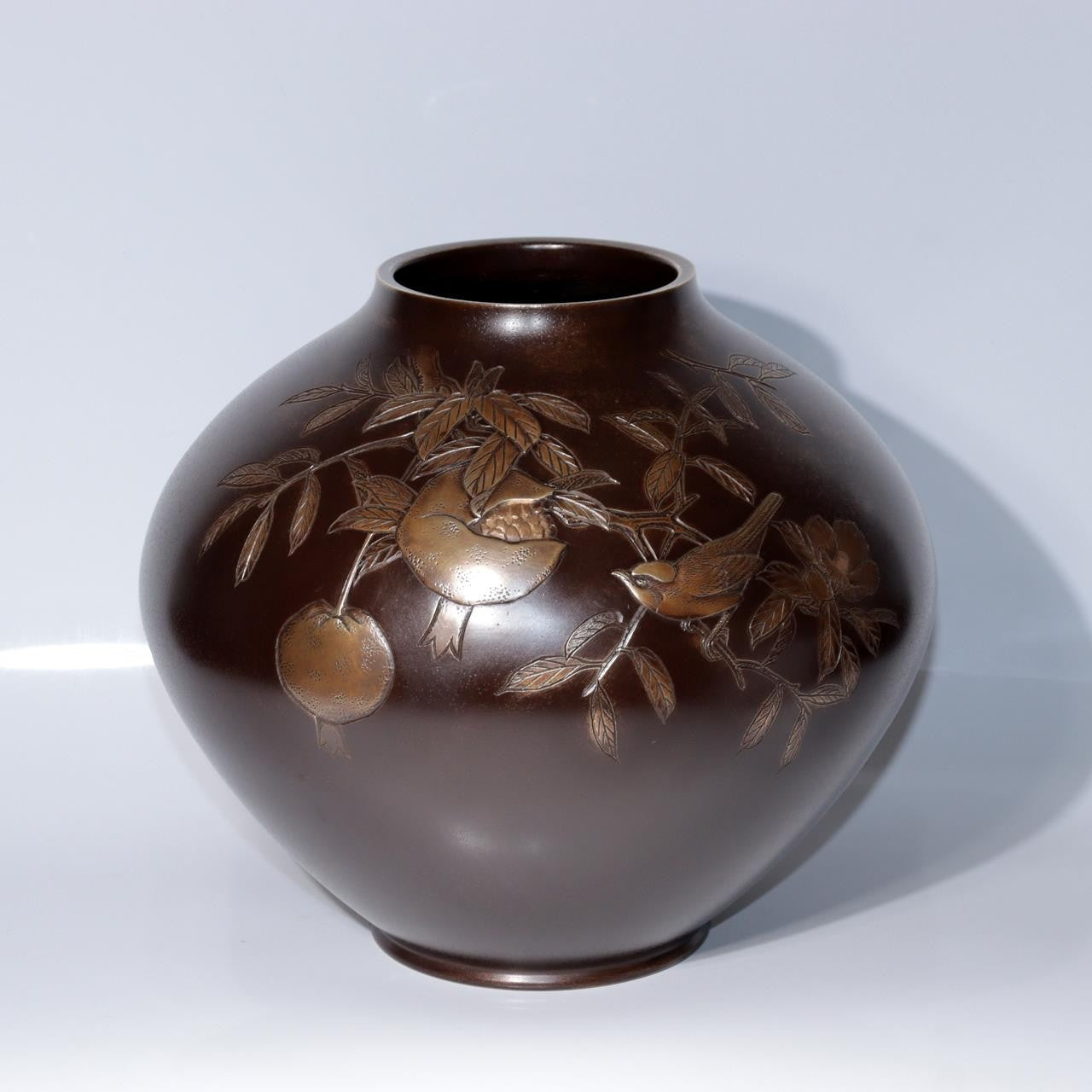 Japanese Bronze Vase by Yoshino Takeji & Takano Shizan Pomegranate Bird Design20
