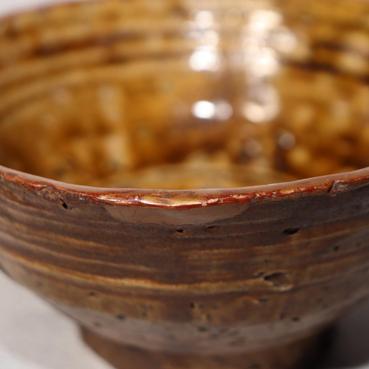 Antique Japanese Tanba Ware Tea Bowl Edo Period Wabi Sabi Mitate Chawan Amber8