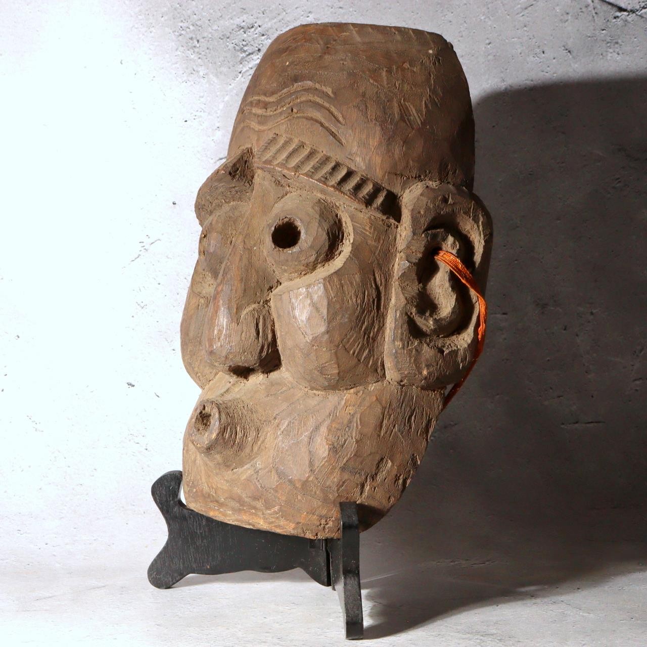 Japanese Antique Wood Carved Mask Usobuki Hyottoko Kyogen Folk Art 23cm6