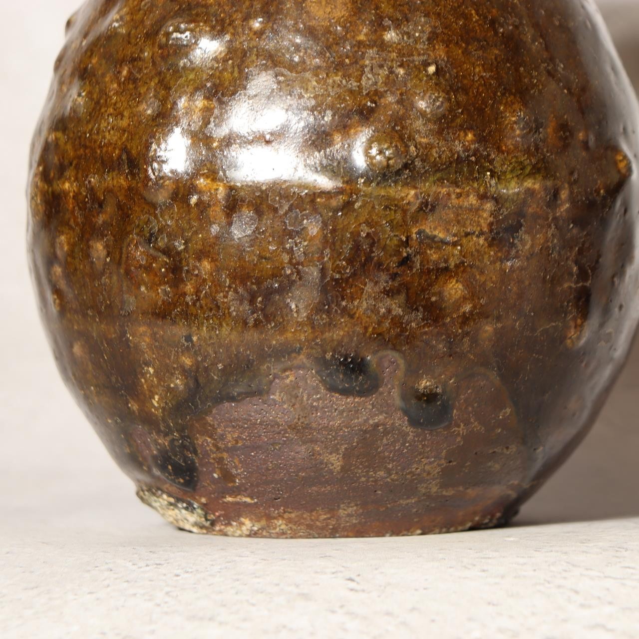 Antique Early Joseon Dynasty Iron Glaze Tokkuri Sake Bottle Brown Pottery KRS1798