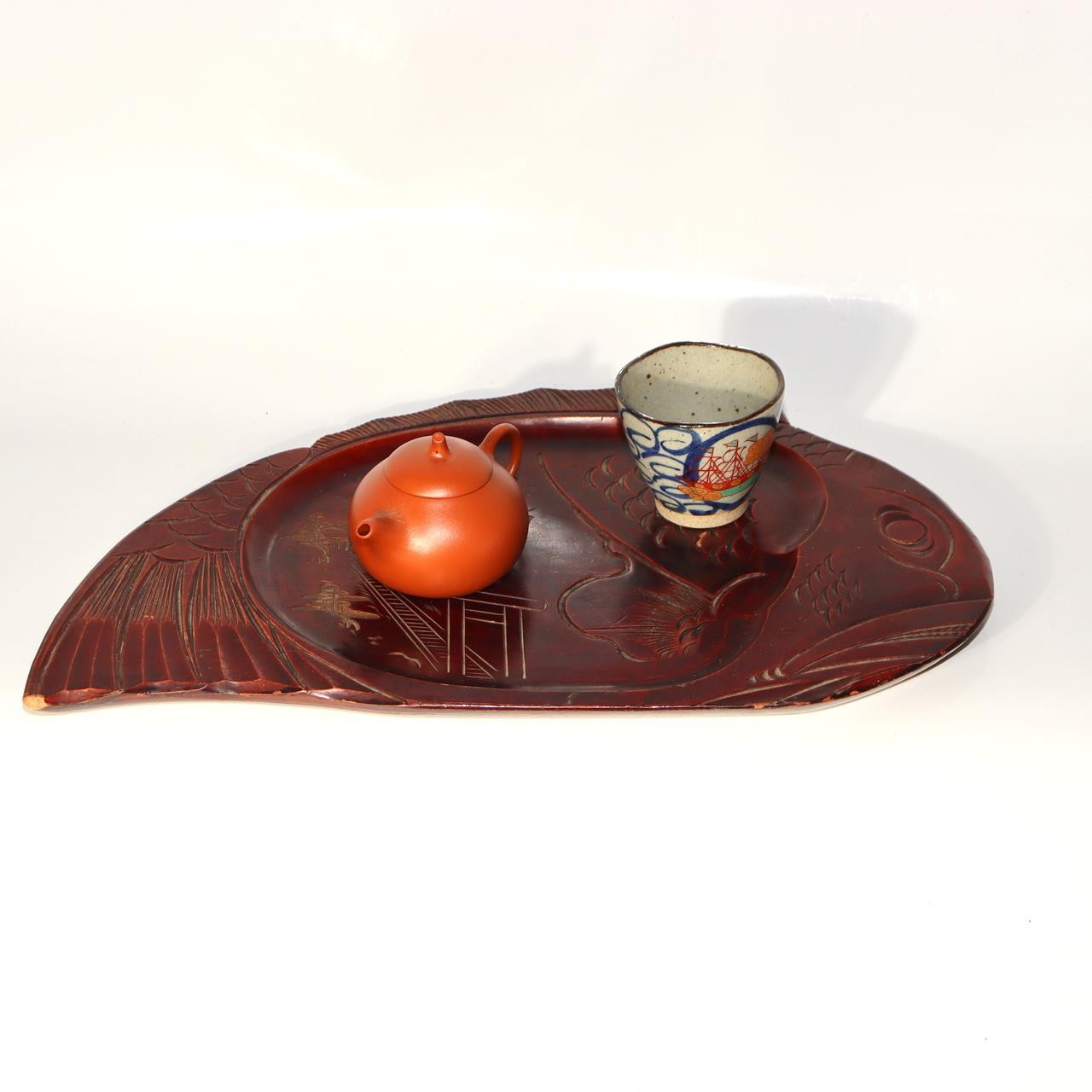 Japanese Vintage Wood Carved Sea Bream Tray Tai Akayu Onsen Souvenir 36cm2