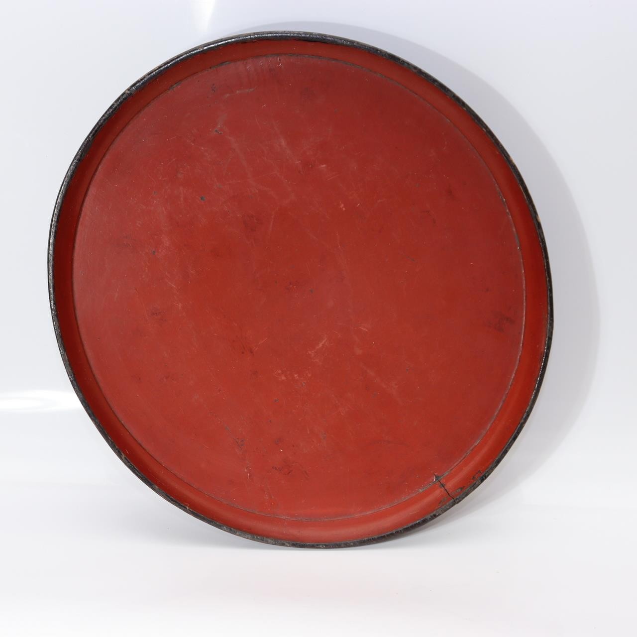 Antique Japanese Aizu Lacquer Round Oval Wooden Serving Tray Warped WO6084