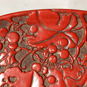 Japanese Vintage Carved Wood Lacquer Tray Tsuishu Red Grapes Design Small WO5124