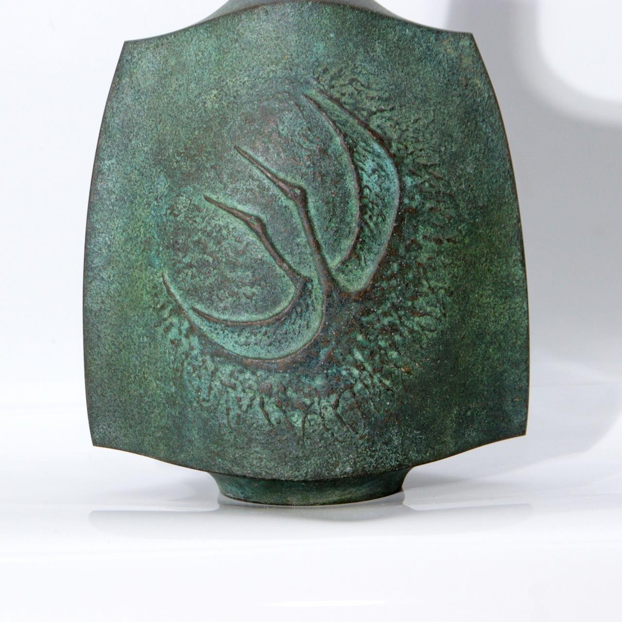 Japanese Takaoka Bronze Vase Mitsuru Obaka Relief Tomobako BV7679