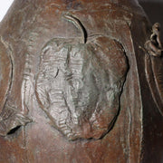 Large Japanese Master Bronze Vase by Hirai Shoho Cire Perdue Relief Fruit Motif12