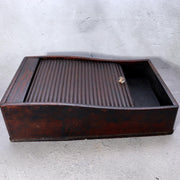 Japanese Vintage Tambour Roll-Top Wooden Box - "Jabara" Slatted Lid Showa Era5