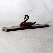 Japanese Takaoka Cast Bronze Silver Inlay Swan Paperweight Okimono Tomobako3