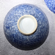 Antique Japanese Imari Rice Bowls Set 4 Inban Transferware Blue Fern Meiji IP1296