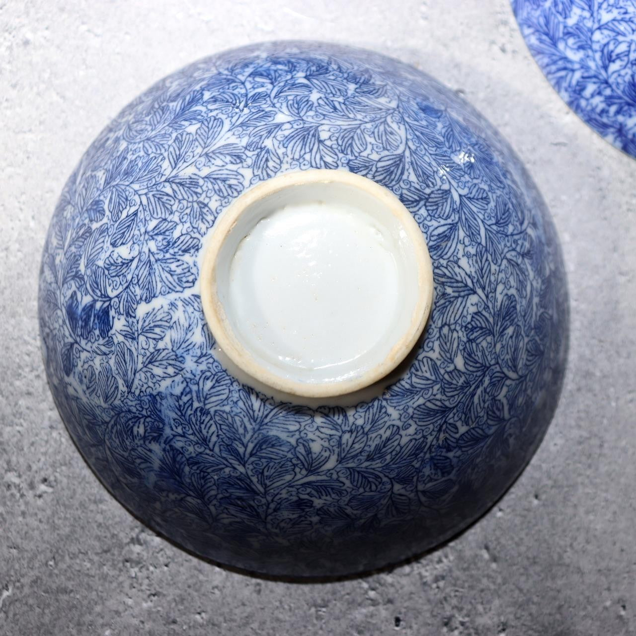 Antique Japanese Imari Rice Bowls Set 4 Inban Transferware Blue Fern Meiji IP1296