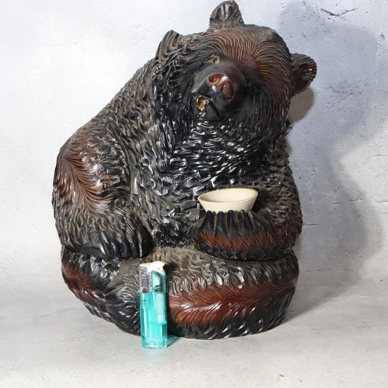 Huge Japanese Ainu Wood Carved Bear - Kibori Kuma holding Sake Cup 4.3kg WO5834