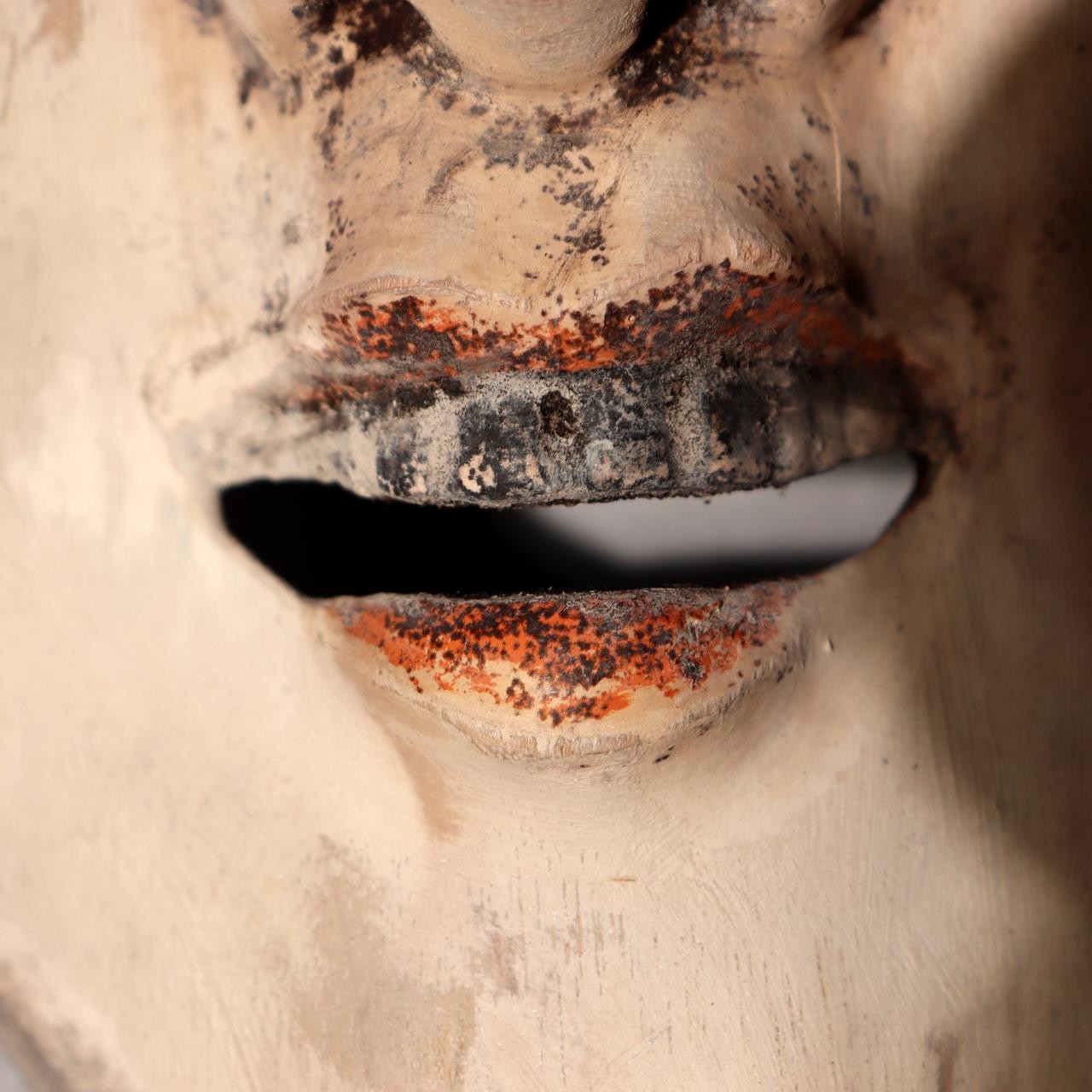 Japanese Antique Wooden Mask Female Woman Noh Kagura Style & Brocade Bag MSK52613