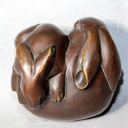 Vintage Japanese Bronze Rabbit Figurine Okimono Pair 1068g BOSa241