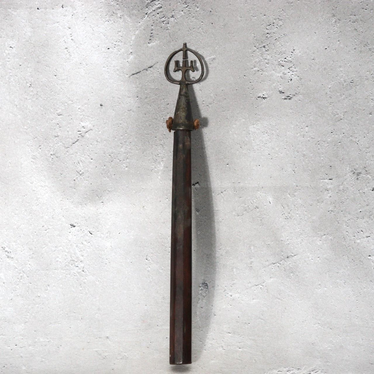 Antique Japanese Buddhist Hand Shakujo Staff Wooden Handle Vajra Motif Edo Meiji1