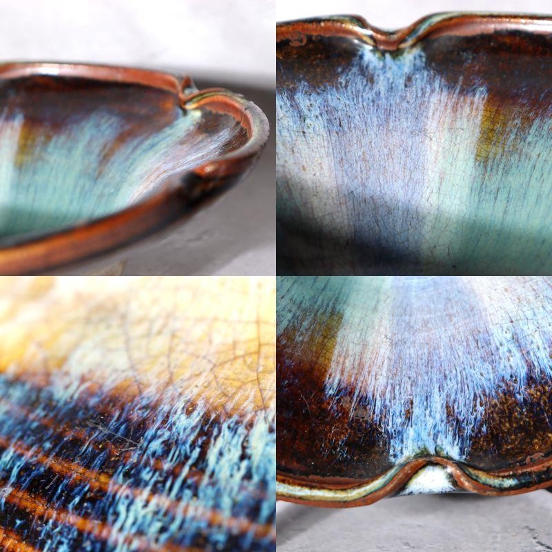 Japanese Antique Ceramic Bowl Wooden Box Kyushu-style Kiln-Effect Glaze Bowl8