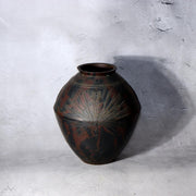 Vintage Japanese Mottled Purple Bronze Vase Signed Beisai Pine Cone Motif20