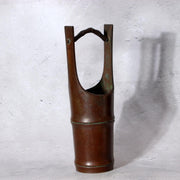 Japanese Vintage Cast Bronze Ikebana Vase - Bamboo Trunk Style with Handle BV7425