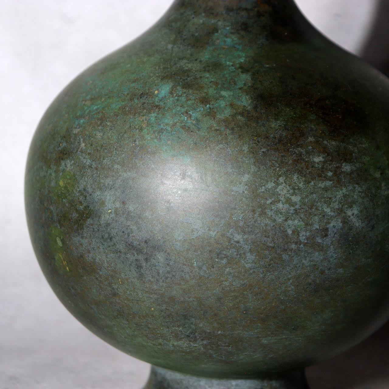 Takaoka Bronze Vase  Gousho Ancient Verdigris Patina Classic Trumpet Neck Japan10