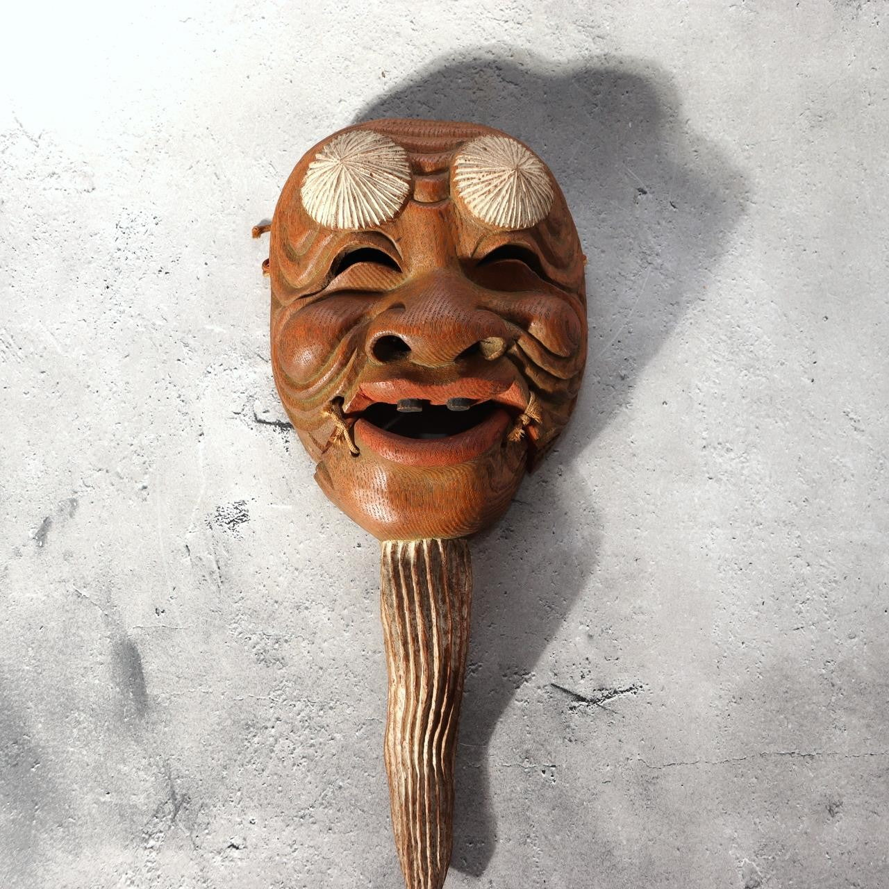 Vintage 1937 Japanese Wood Carved Noh Mask Okina Ise Shinen Shinmen Kagura1