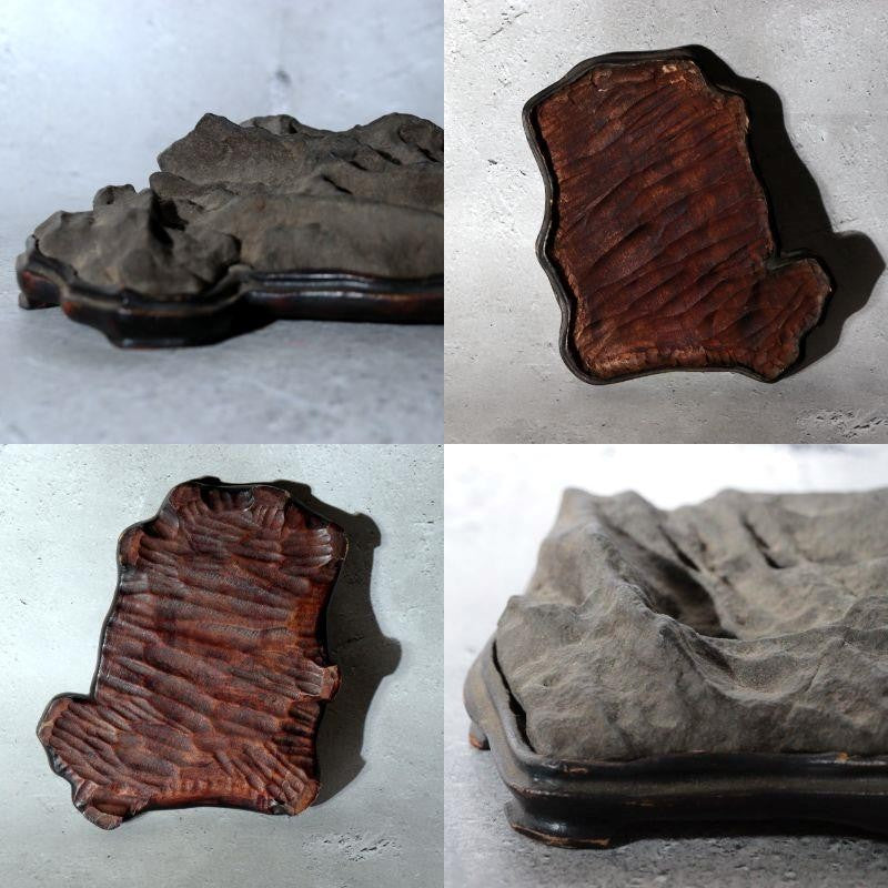 Japanese Suiseki Viewing Stone Mountain Landscape Shape with Wooden Daiza Base10