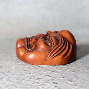 Japanese Carved Boxwood Mask Netsuke Buaku Kyogen Signed Jiro NW27211