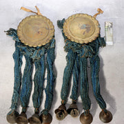 Antique Edo Period Japanese Horse Tack Ornament Brass Bells Blue Cords BOSa141