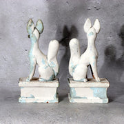 Pair of Vintage Japanese Clay Inari Fox Statues Traditional Gofun Finish Temple2