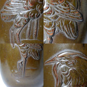 Antique Japanese Bronze Vase with Three Herons – Dated Wooden Box, 193119