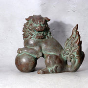 Vintage Japanese Cast Bronze Shishi Lion Statue Tama-tori Guardian Dog 4.2kg1