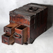 Antique Japanese Kake-Suzuri Keyaki Wood Calligraphy Writing Box Iron Hardware0