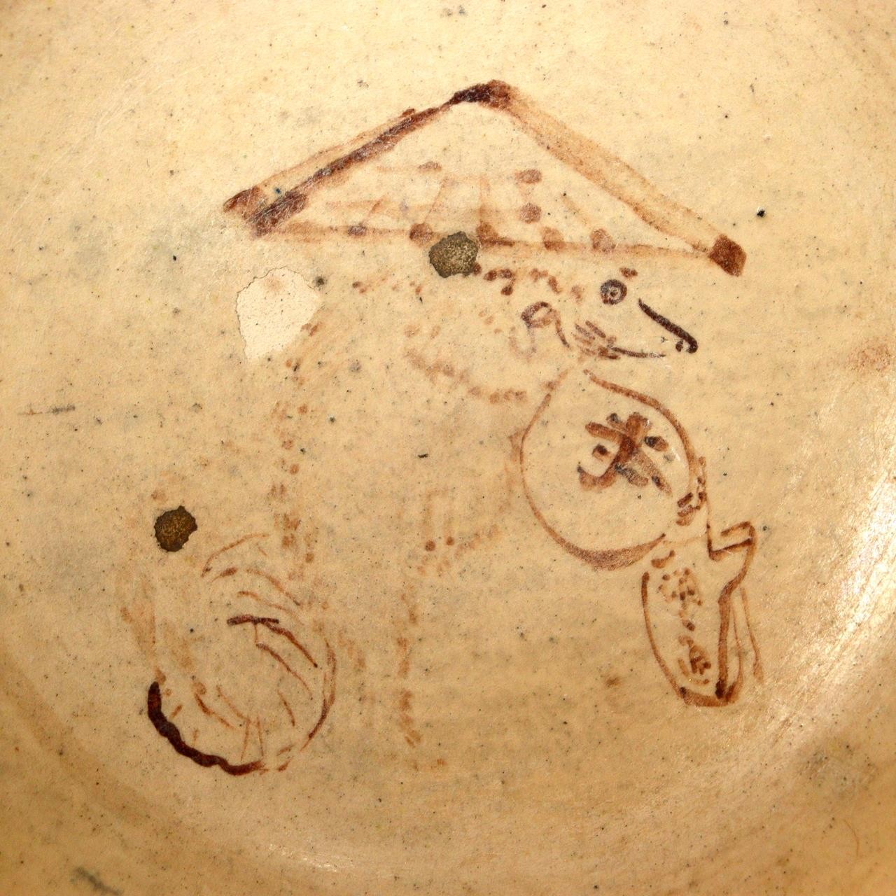 Antique Japanese Mino Ware Bowl Tanuki Motif Seto-Mino Tradition Kintsugi-Style4
