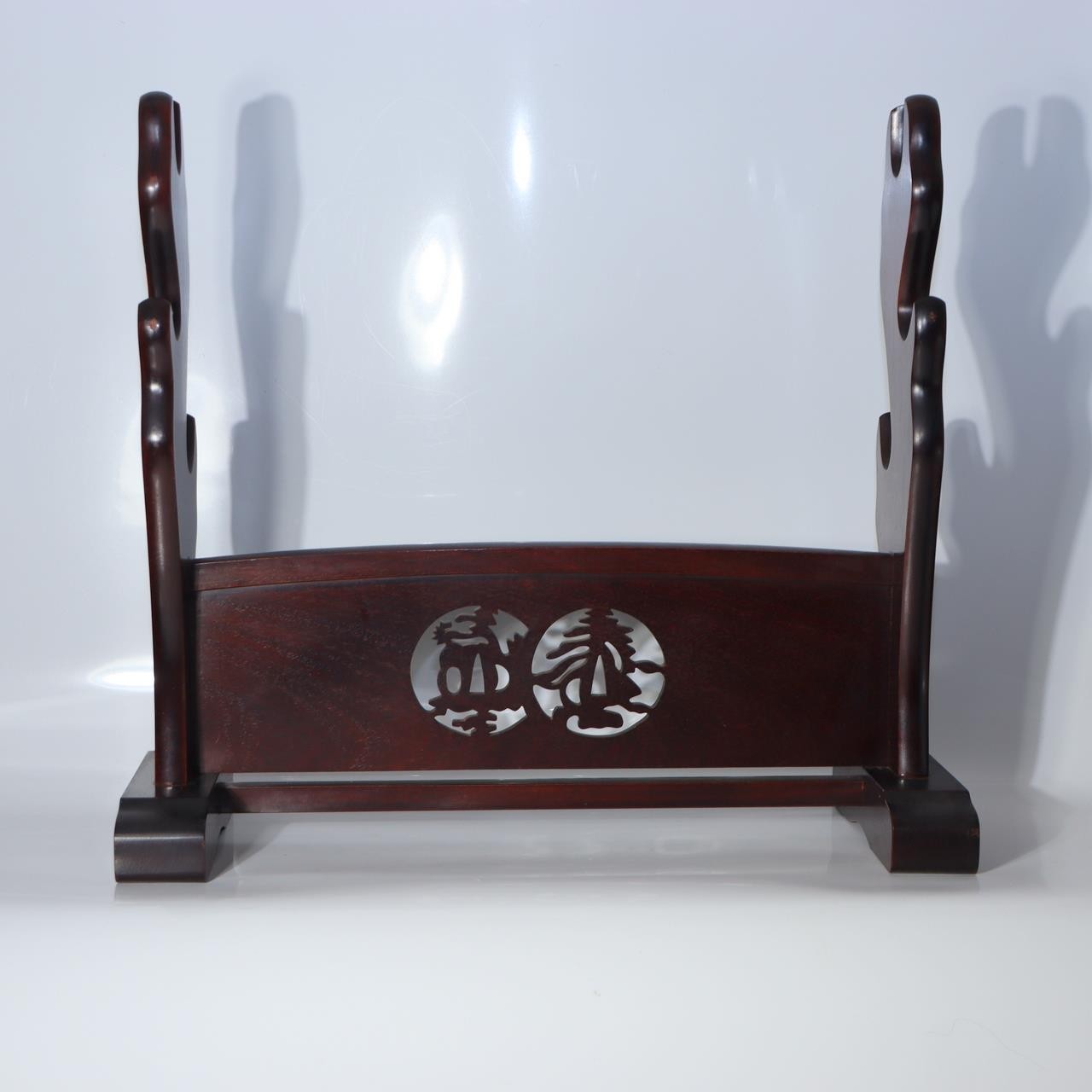 Japanese Wooden Katana Stand - Triple Rack 3-Tier - Tsuba Sukashi Openwork1