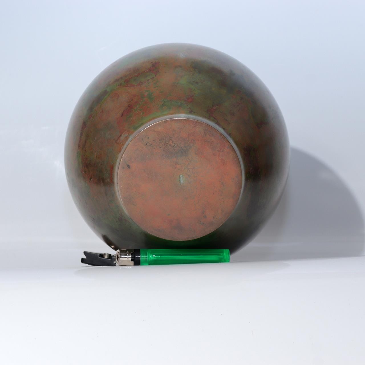 Japanese Vintage Cast Bronze Vase Signed Hosei Mottled Patina Tomobako BV7647