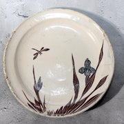 Antique Bakumatsu Seto Ware Ceramic Plate Iris Dragonfly Pattern PCP30610