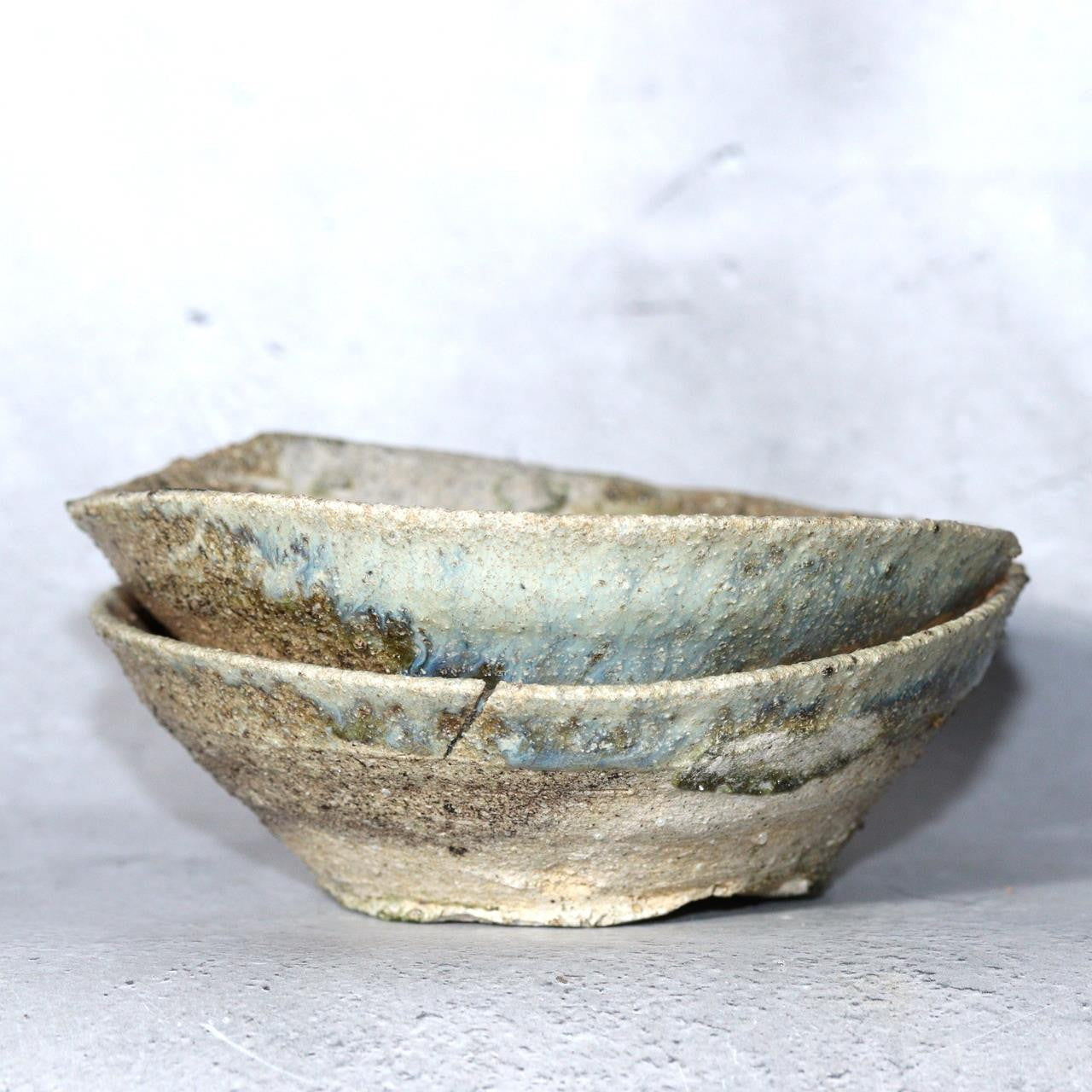 Japanese Antique Tokoname Stoneware Fused Yamajawan Pair Iconic Natural Ash Drip0