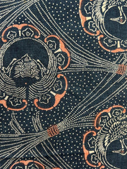 Antique Japanese Indigo Katazome Cotton Fabric Crane Turtle Chrysanthemum12
