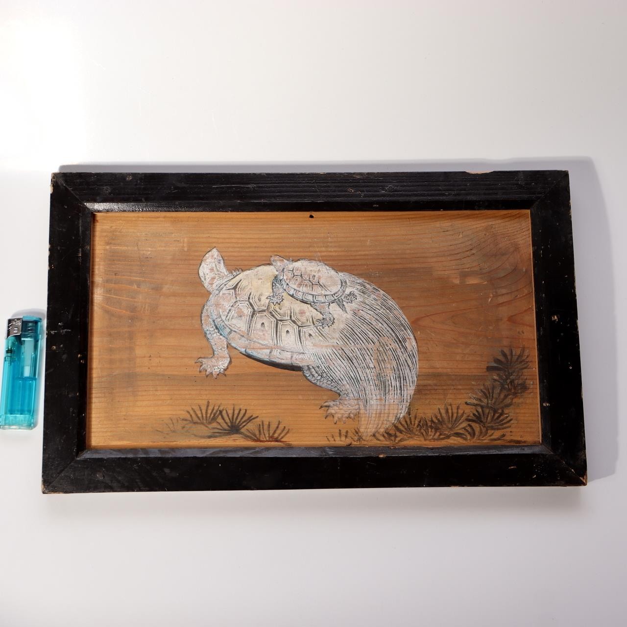 Japanese Antique 15 inches Ema Votive Tablet Wood Minogame Turtle Temple Shinto9